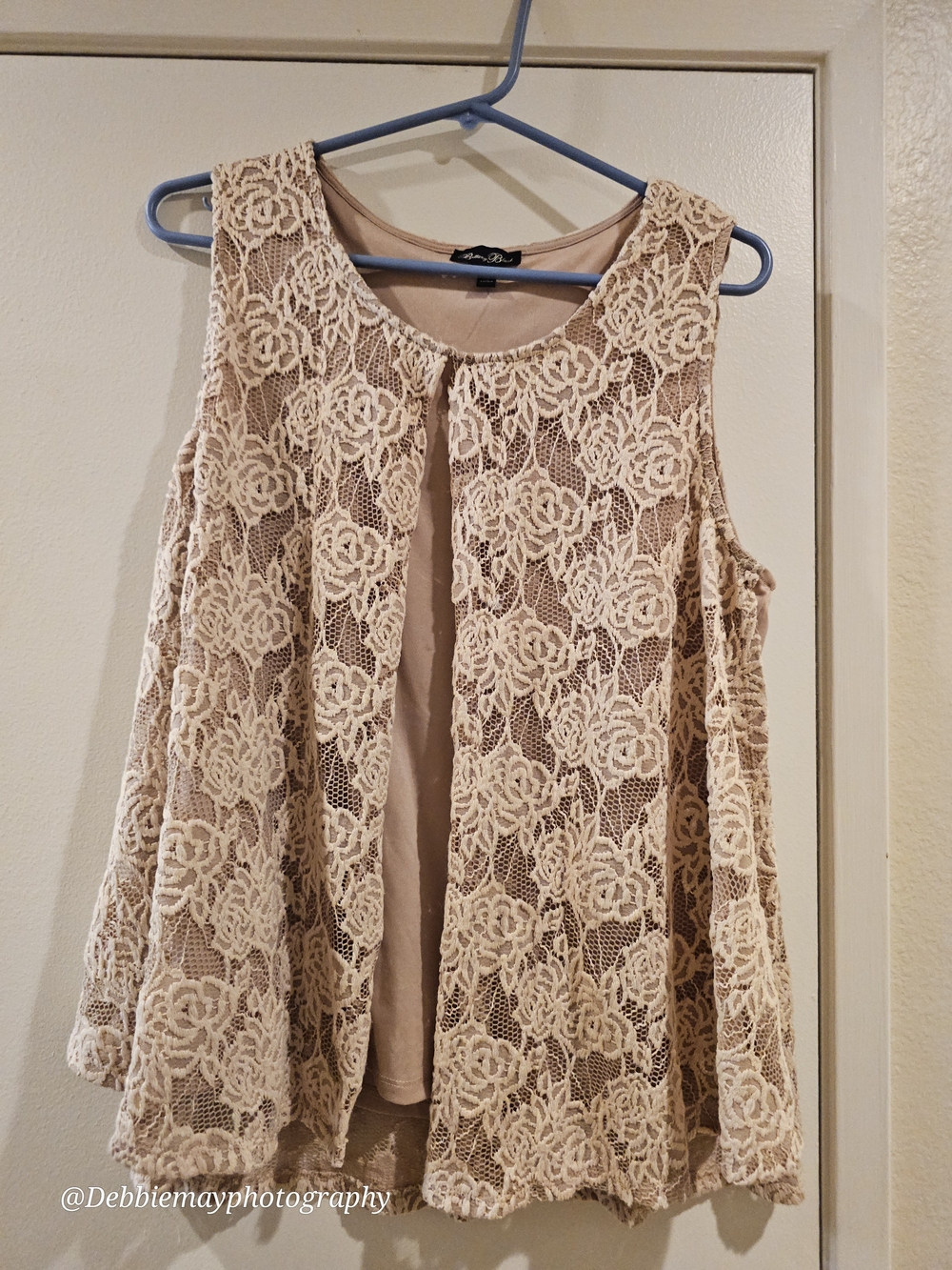 Brittany Black Cream Floral Lace Overlay Tunic